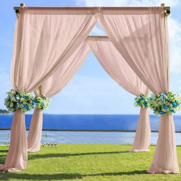 BalsaCircle 5x14 feet Blush Premium Chiffon Sheer Curtain Panel Backdrop Drape Wedding Party