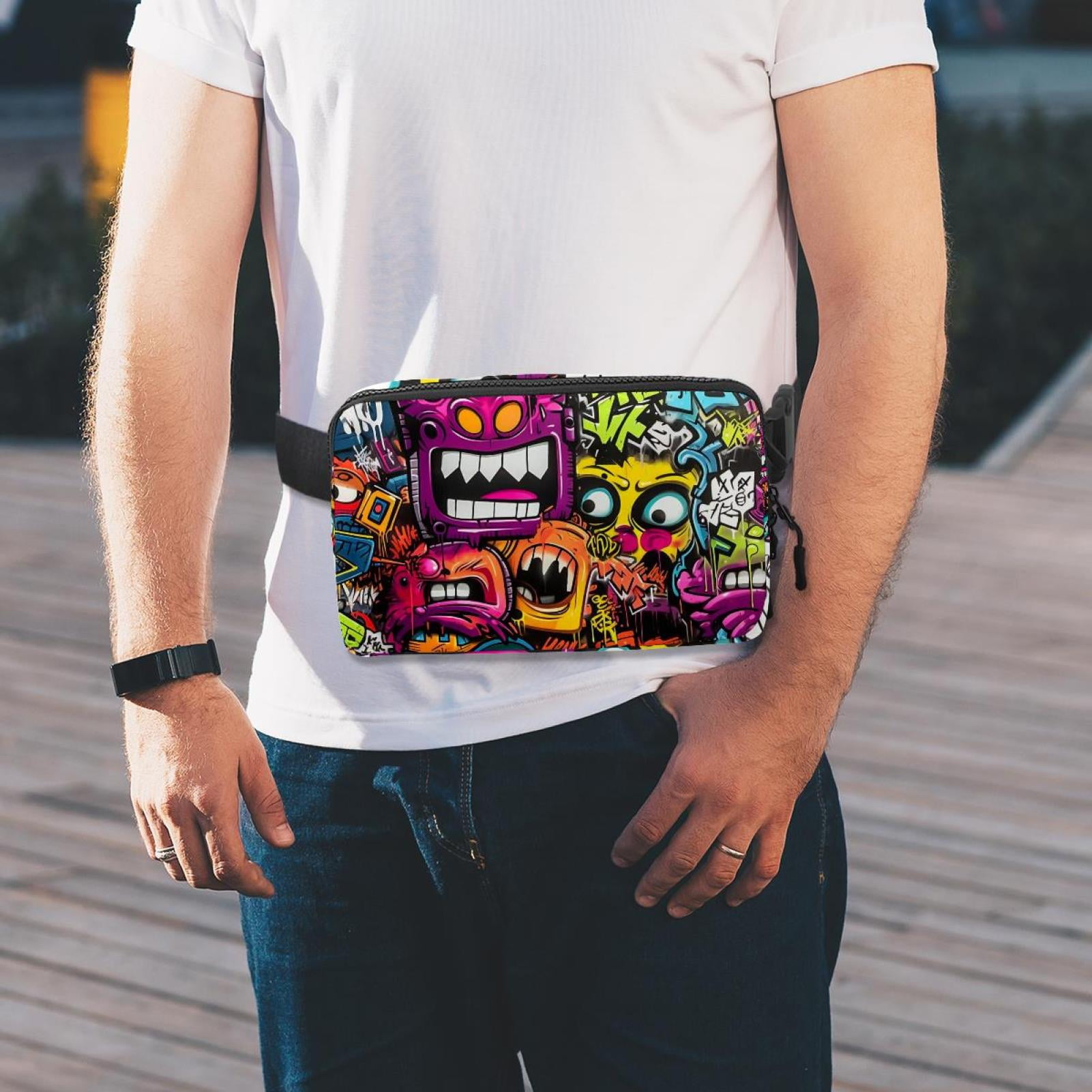 Graffiti Lightweight Adjustable Crossbody Bag with Extension Strap - Unisex Fanny Pack