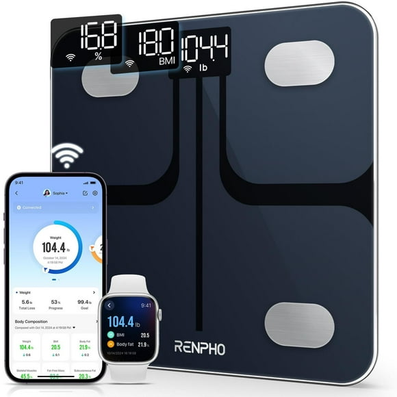 RENPHO Báscula Bluetooth digital inteligente, analizador de composición corporal de baño, báscula de