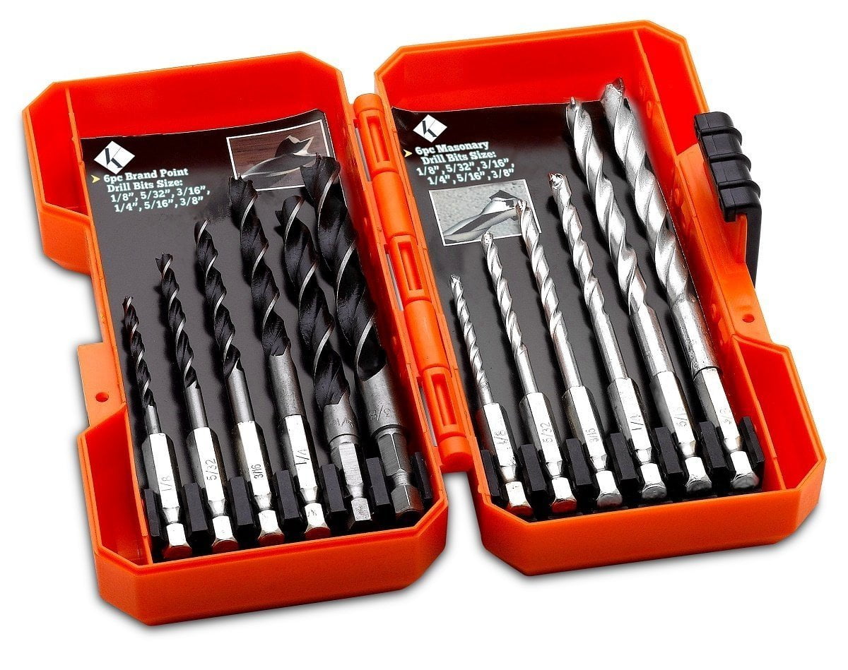 Drill Bits Hex Shank, 12 Piece Power Accessory Set 6pcs Brad Point