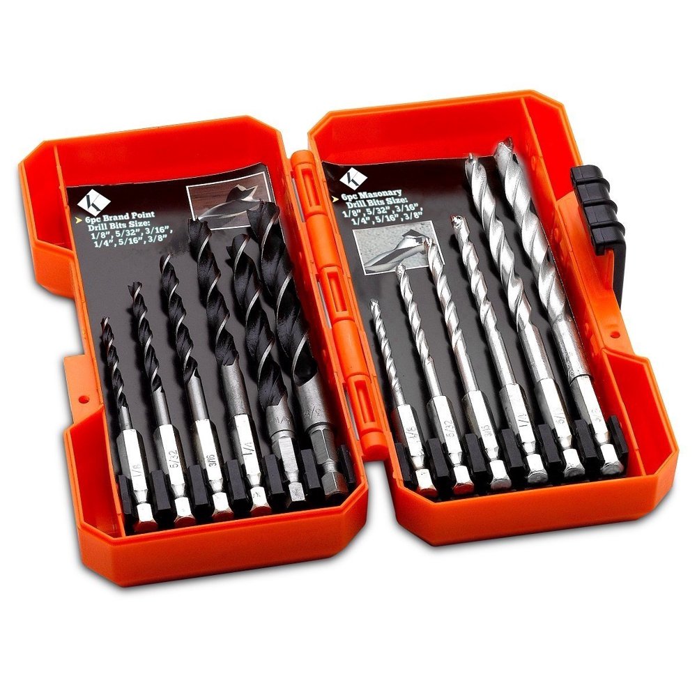 Drill Bits Hex Shank, 12 Piece Power Accessory Set 6pcs Brad Point Drill Bits 6pcs Masonry