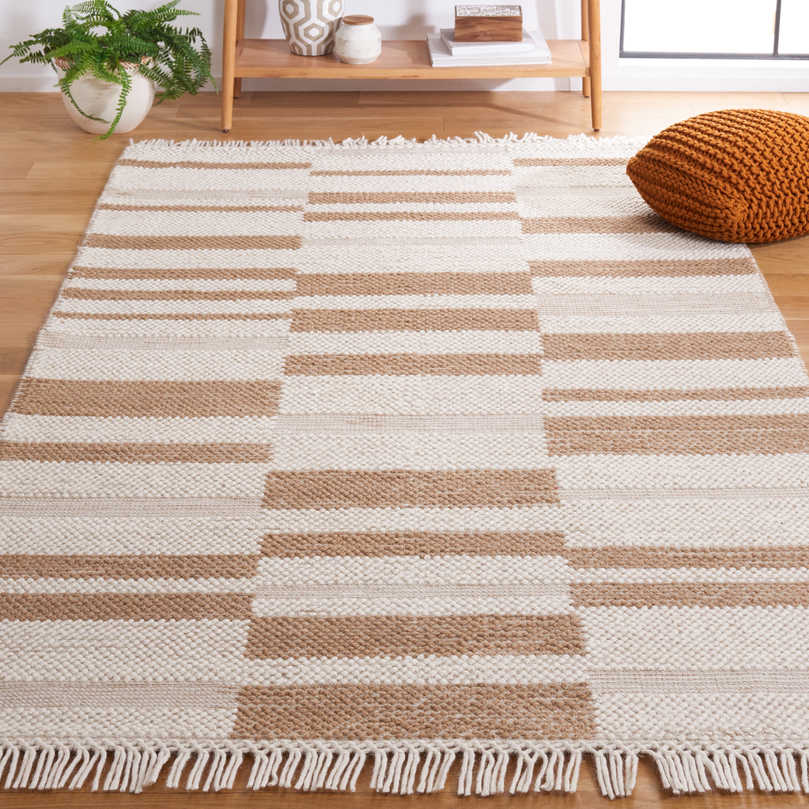 SAFAVIEH Natura Qendro Striped Area Rug, Ivory/Light Brown, 6' x 6' Square