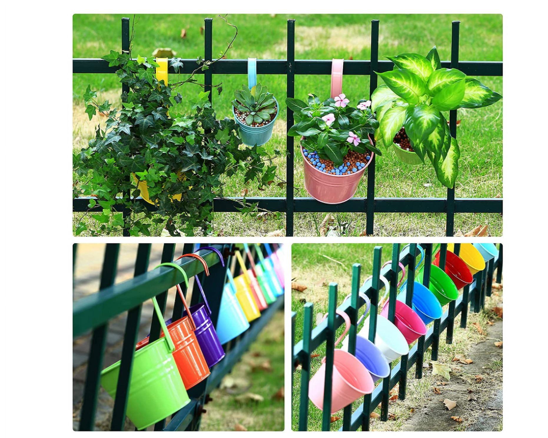 Topboutique 4 Pack Metal Flower Hanging Plant Pot Vase Basket Bucket with Hook - Flower Plant Pots ,Garden Hanger Planter Decor (Pack of 4), Yellow,Blue,Green,Pink