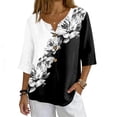 thumbnail image 2 of Boho Floral V Neck T Shirts for Women Cotton Linen 3/4 Sleeve Summer Beach Casual Tops #03Dark Gray 2XL, 2 of 6