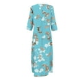 thumbnail image 6 of WTOBBY Women's Retro Floral Print V-Neck 3/4 Sleeve Loose Beach Dress, Casual Midi Sundress with Comfortable Fit for Summer Vacation Getaways,Blue M, 6 of 6