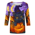 thumbnail image 4 of CLOISE Halloween Tops for Women Trendy Halloween Pumpkin Printed Shirts 3/4 Sleeve Scoop Neck Blouses Basic Loose Comfy Tees Boo Festival Clothes Gift, 4 of 5