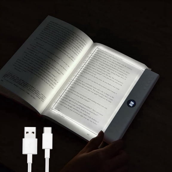 Book Light, Rechargeable Clear LED Flat Reading Light with 3 Colors & Timer, Plate Lamp Book Full Page Light Black