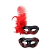 thumbnail image 2 of 2 Pack, Masquerade Mask Set Halloween Mask Couples Matching Party Accessory, Red and Black Feather and Lace Detail for Stage Performance Halloween Events, 2 of 4