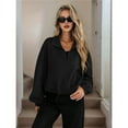 thumbnail image 4 of Chaqueta de Béisbol Holgada Informal con Cuello Alto, Cremallera y Dobladillo con Cordón Ajustable para Mujer. Negro L, 4 of 9