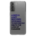 thumbnail image 1 of DistinctInk Clear Shockproof Hybrid Case for Galaxy S21 5G (6.2" Screen) - TPU Bumper Acrylic Back Tempered Glass Screen Protector - A Wife is a Gift Bestowed Upon Man, 1 of 2