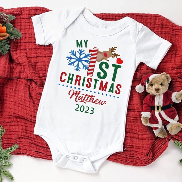 Monos navideños para bebé con nombre personalizado, ropa para recién nacidos, mono de manga corta personalizado para niños y niñas, trajes de fiesta para bebés