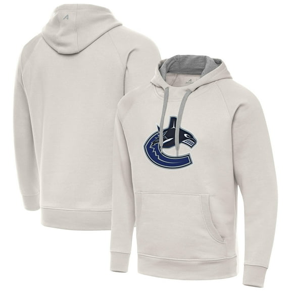 Men's Antigua Cream Vancouver Canucks Big Logo Victory Pullover Hoodie