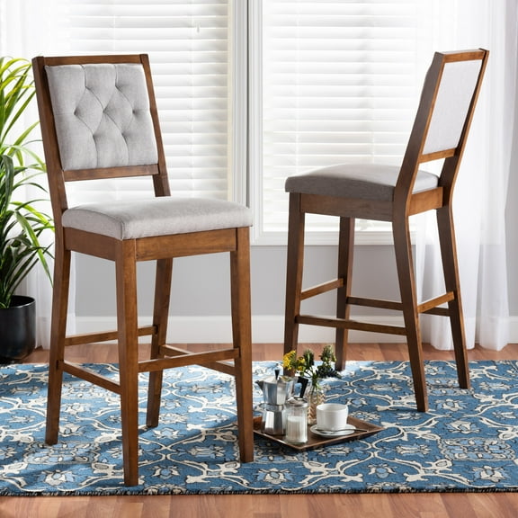 Baxton Studio Gideon Bar Stool, Grey and Walnut Brown, Set of 2