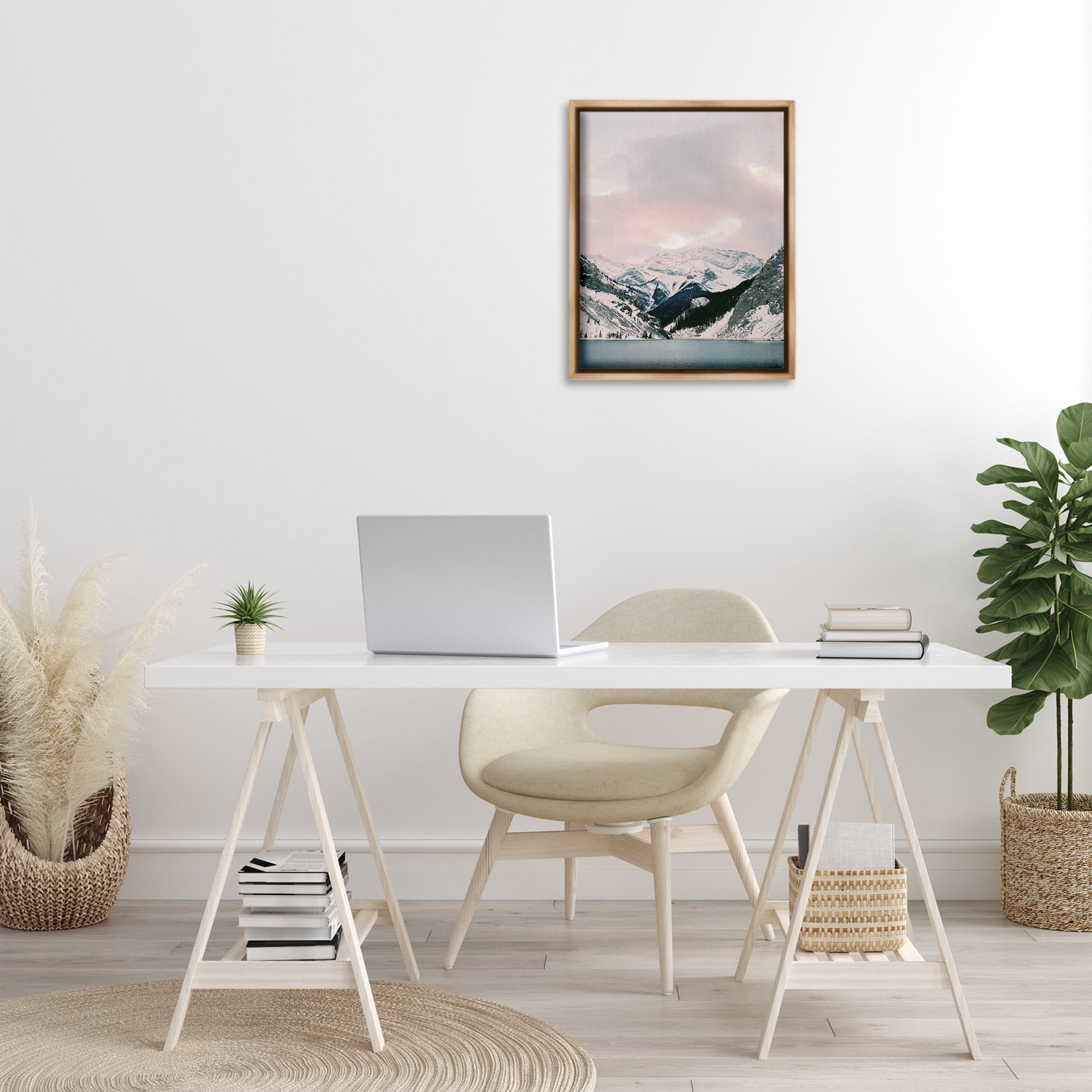 Stupell Industries Snowy Peaks Seascape Landscape Photography Brown Floater Framed Art Print Wall Art, 17 x 21