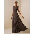 thumbnail image 3 of Rust Brown Textured Sleeveless A-Line Maxi Dress For Summer Festival, Vacation, Beach, Street Style, 3 of 8