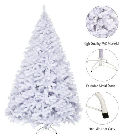 9ft White Christmas Pine Tree Hinged Artificial Decoration w/ 2132 Tips & Metal