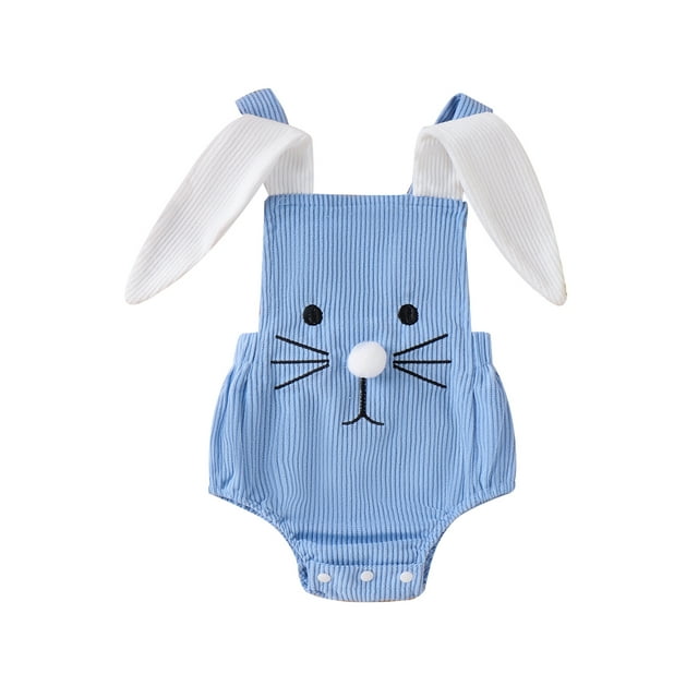 Nituyy Baby Girls Boys Rompers Rabbit Embroidery Bunny Ears Straps Sleeveless Bodysuits Summer Casual Easter Clothes