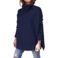 thumbnail image 6 of Turtleneck Sweater Mid Length Batwing Sleeve Slit Hem Tunic Pullover Sweaters Winter Tops Women Clothing, 6 of 10