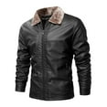thumbnail image 3 of Clearance Leather Jacket Men Aviator Shearling Bomber Jacket Stand Collar Fleece Lined Zip-Up Leather Jacket Coat, 3 of 4