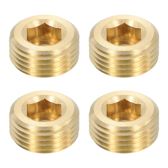4Pcs Brass Pipe Plug Fitting, 1/2" BSP Male Internal Hex Thread Socket Pipe Plug