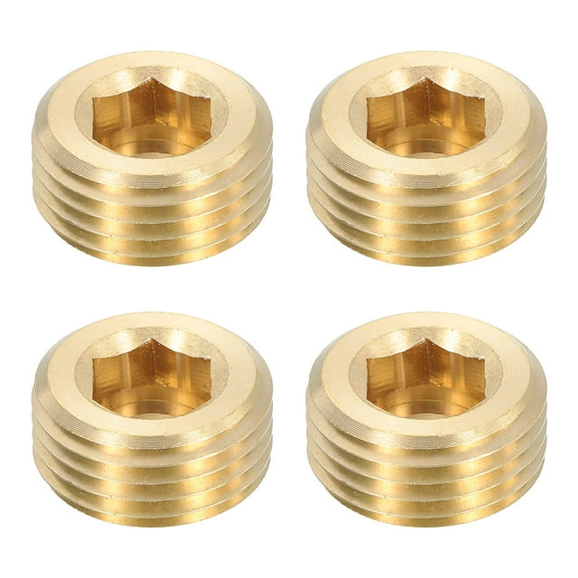 4Pcs Brass Pipe Plug Fitting, 1/2" BSP Male Internal Hex Thread Socket Pipe Plug