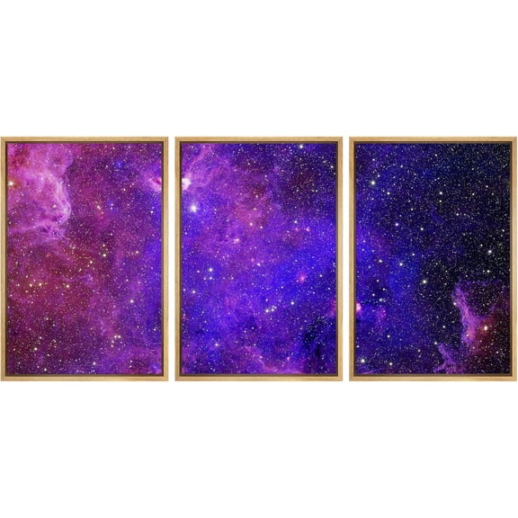 FCCUYE - 3 Piece Canvas Wall Art - Landscape with Purple Milky Way. Night Sky with Stars and Hills at Summer. - Modern Home Art Stretched and Framed Ready to Hang - 16"x24"x3 Panels