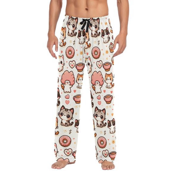 JSTEL Kitten Cat Donut Men's Sleepwear Mens Pajama Pants Bottoms with Pockets, XL