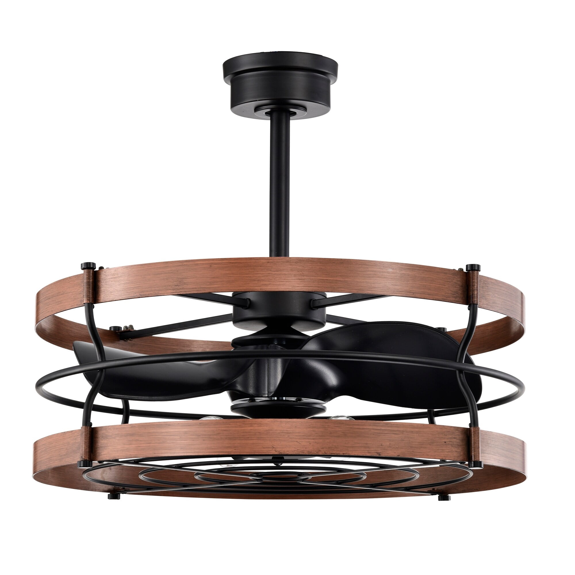 Isla 26 in. 6-Light Indoor Matte Black and Brown Faux Wood Grain Finish Ceiling Fan with Light Kit