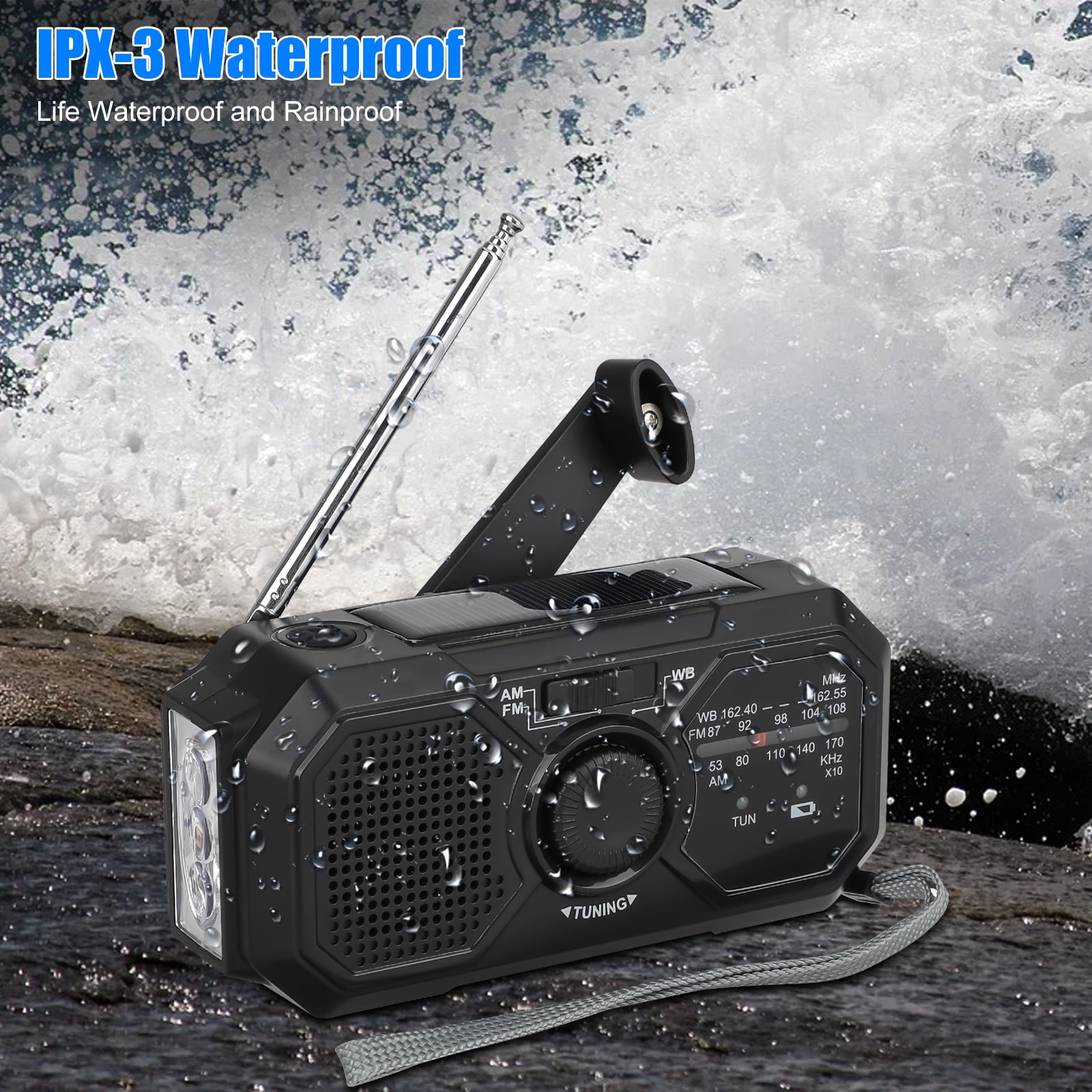 NOAA Weather Radio, Weather Radio NOAA Alert with LED Flashlight, 1200mAh Power Bank, SOS Alarm, FM AM SW Emergency Solar Hand Crank Radio for Camping, Hiking, Traveling