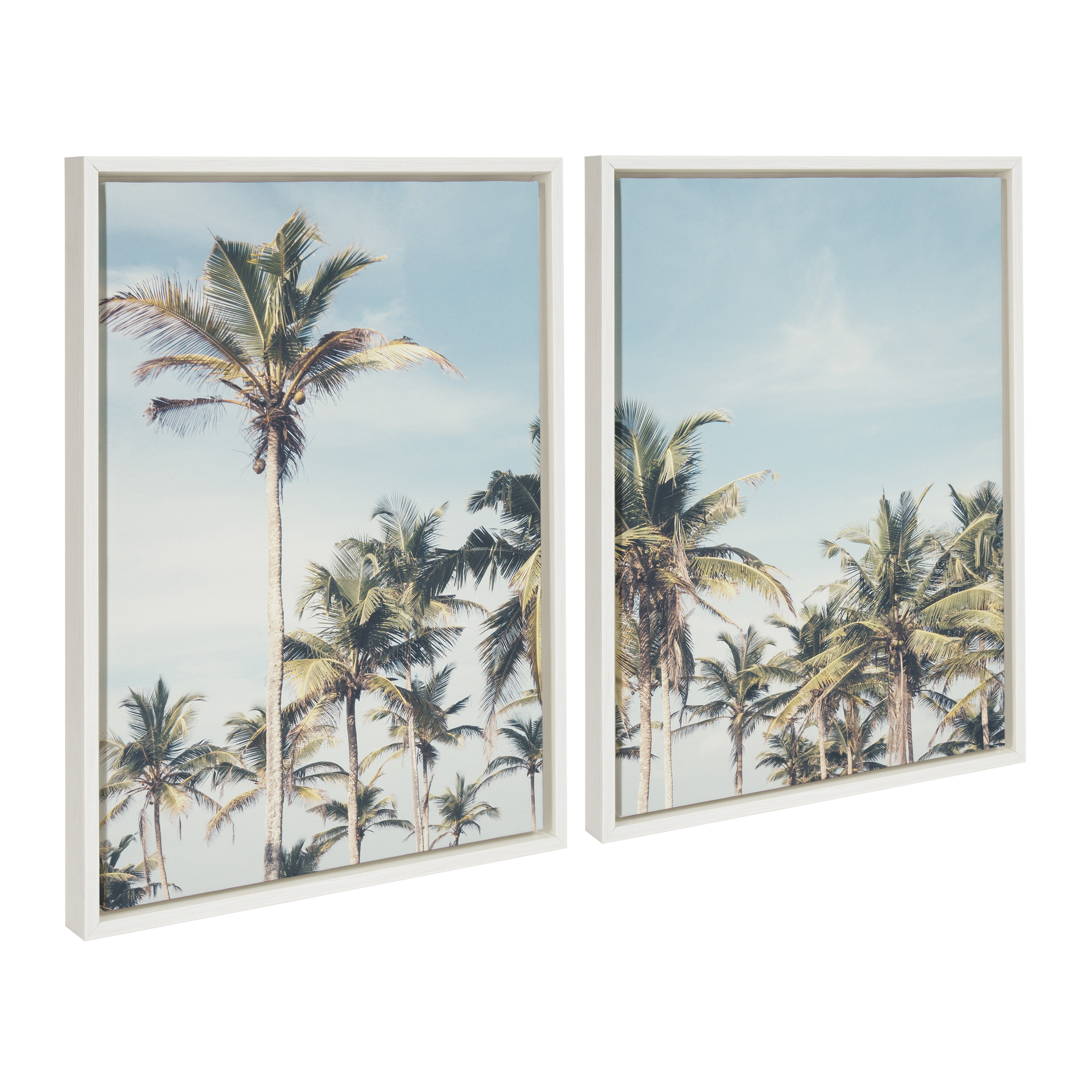 Kate and Laurel Sylvie Coastal Coconut Palm Tree Beach Framed Canvas Wall Art Set by The Creative Bunch Studio, 2 Piece 18x24 White, Coastal Beach Art for Wall