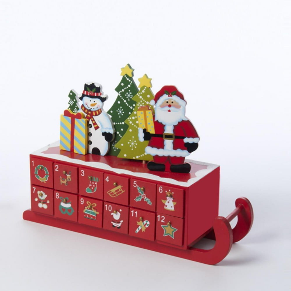 14" Wooden Sleigh Shaped Advent Calendar for Christmas