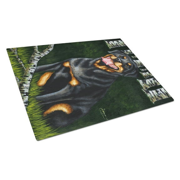 Carolines Treasures AMB1388LCB Backwoods Companion Rottweiler Glass Cutting Board Large, 12H x 16W, multicolor