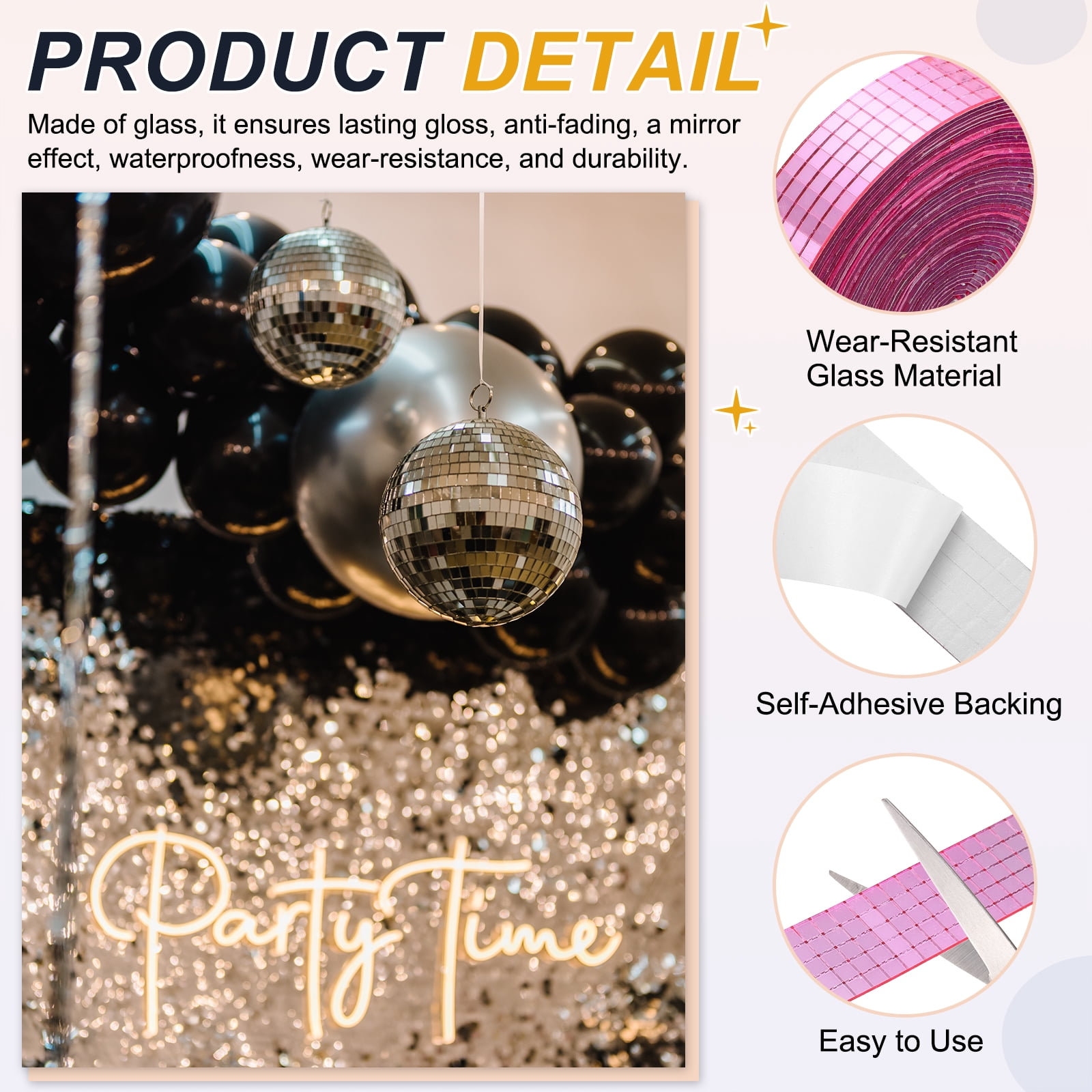 Uxcell 5x5mm Self Adhesive Mirrors Mosaic Tiles, 10000 Pcs Square Mini Glass Mosaic Disco Tile Sticker for DIY Craft Disco Ball Party Decoration, Pink
