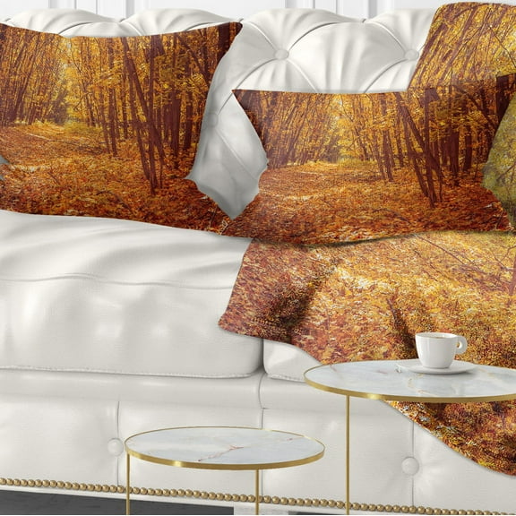 Designart Yellow Forest and Fallen Leaves - Modern Forest Throw Pillow - 12x20