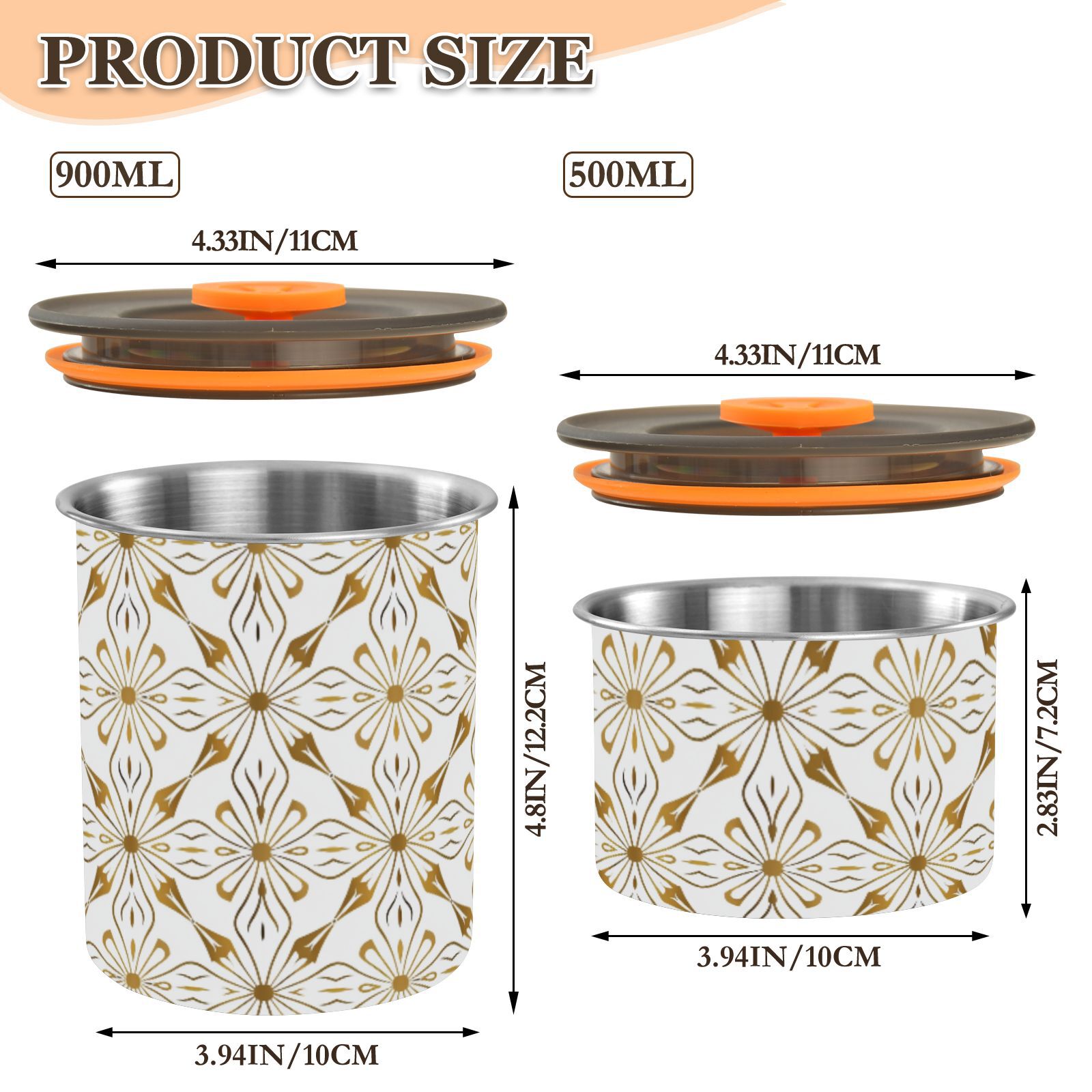 Geometric Flower Gold Airtight Coffee Bean Canister 30oz Food Storage Containers with Lids For Gournd, Tea, Sugar, Flour, Rice, Cereal, Candy Cookie Jar