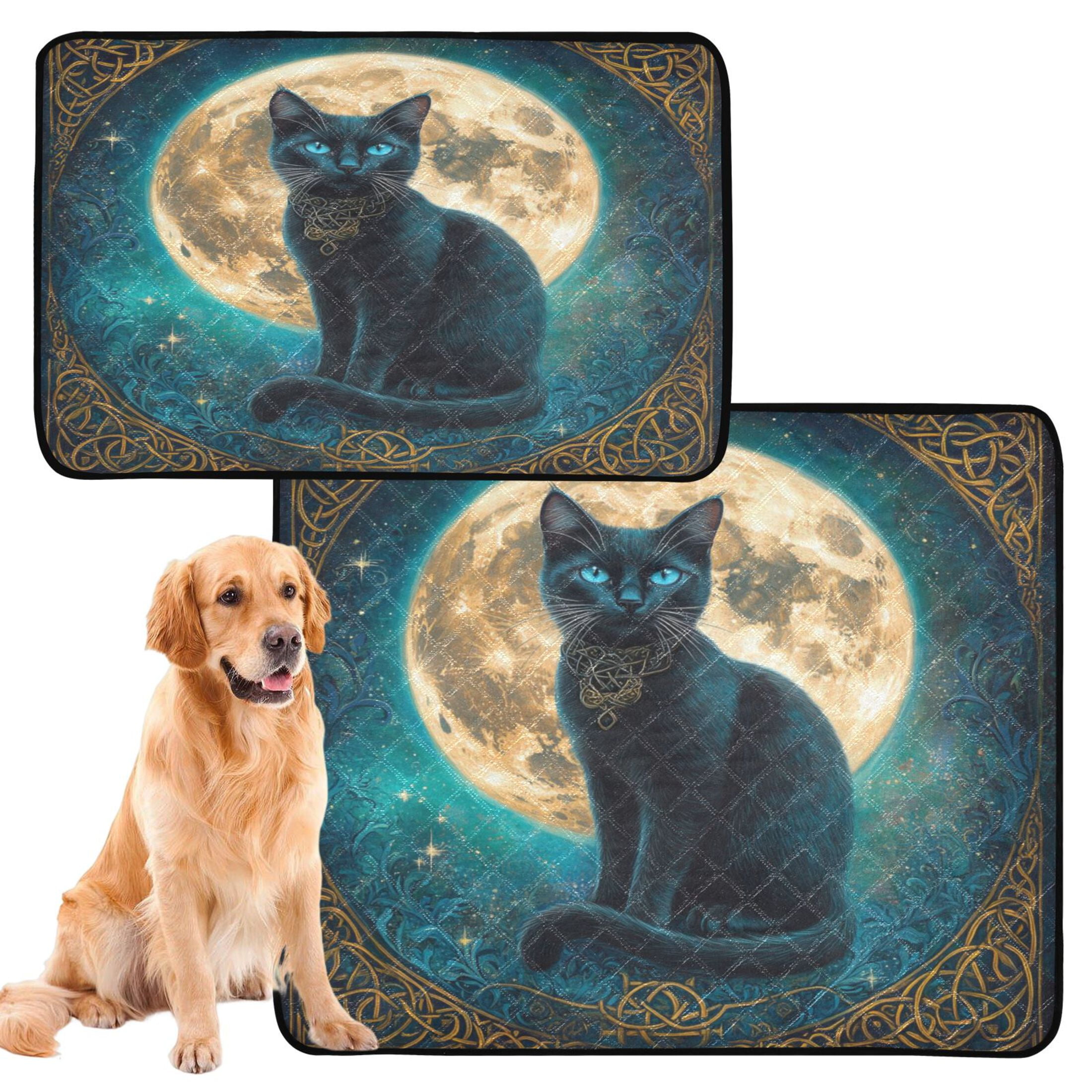 Qxltty Black Cat with Full Moon Cat litter Pads Pet Set of 3 Diaper Mats Center Anti-leakage Layer Absorbent Soft and Comfortable
