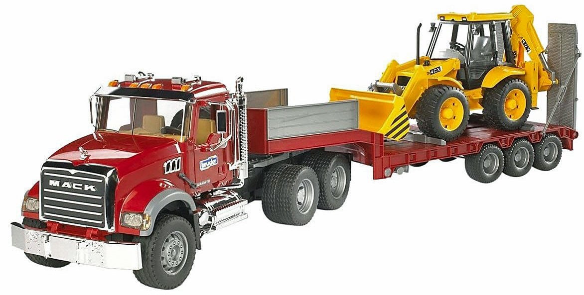 bruder flatbed truck with excavator & loader