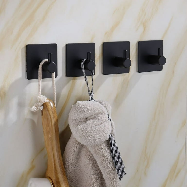 Southwit Matte Black Adhesive Wall Hooks Towel Hooks Heavy Duty No Drill  Stick on Wall Hangers Shower Hooks for Inside Shower Bathrooms Kitchen  Door-4 Packs 
