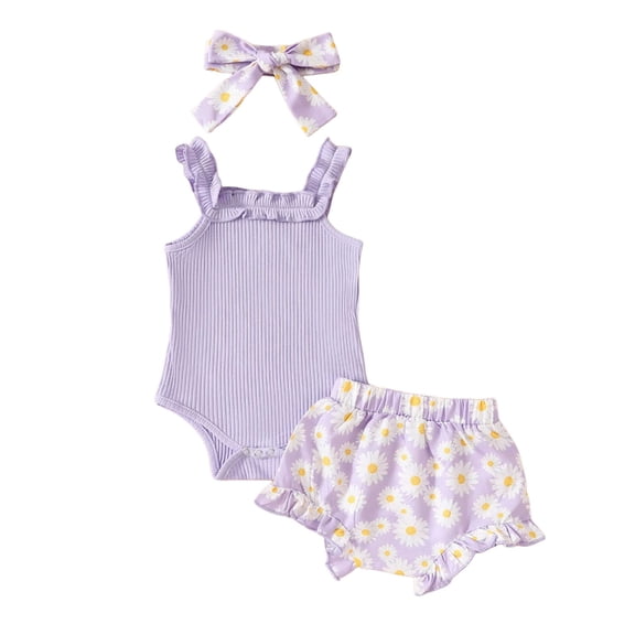 Preemie Newborn Infant Baby Girls Clothes Ribbed Bodysuit for 6-12 Months Baby Girls Climbing Suit Comfortable And Beautiful Daisy Pattern Short Sleeved Shorts Summer Set