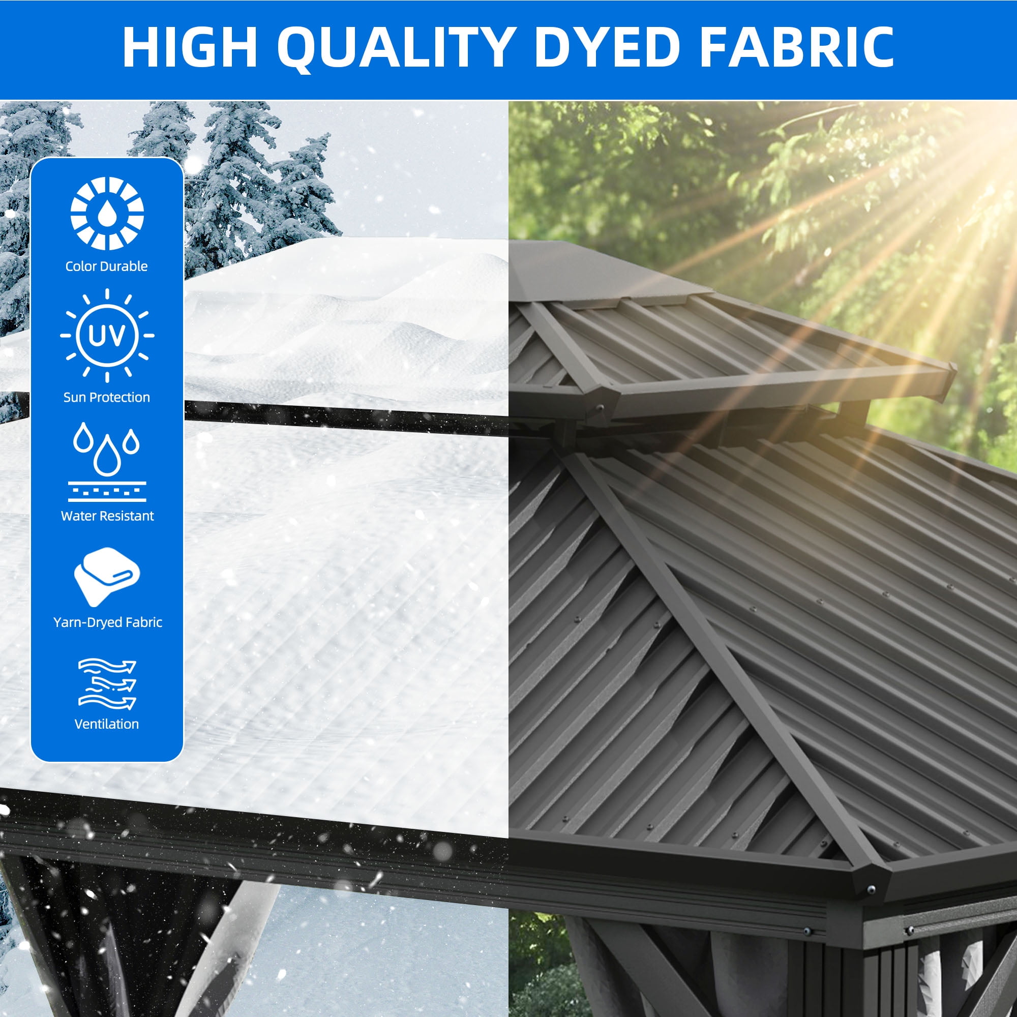 Dextrus 10x12FT Outdoor Hardtop Gazebo with Nettings & Gray Curtains,Heavy Duty Double Roof  Galvanized Steel Canopy, Sunshade for Garden, Patio, Lawns, Black&Gray