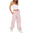 thumbnail image 2 of Coduop Women Baggy Cargo Pants Drawstring Mid Waist Jogger Pants Straight Wide Leg Long Pants, 2 of 9