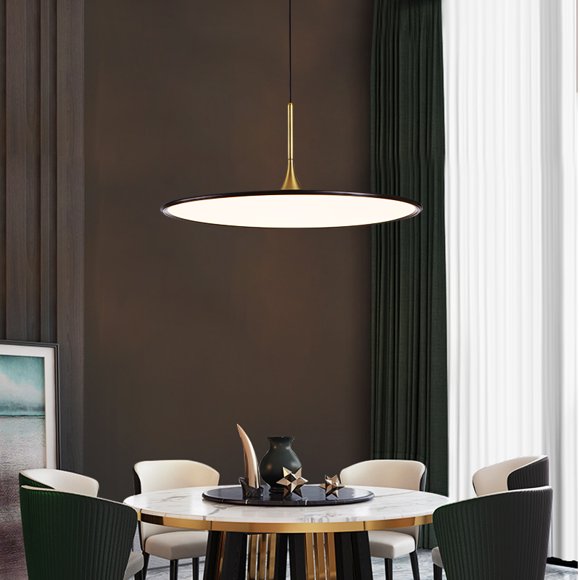 Tubicen LED Dimmable Kitchen Island Pendant Light, 0.39 in Ultrathin Sleek Hanging Ceiling Light Fixture, Height Adjustable, Modern Bright Flat Pendant Lamp for Living Dining Room, Black