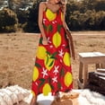 thumbnail image 3 of Red Background Yellow Lemons Flowers Sleeveless Dress Loose Women's Dress Dresses Luxury Evening Dresses, 3 of 9