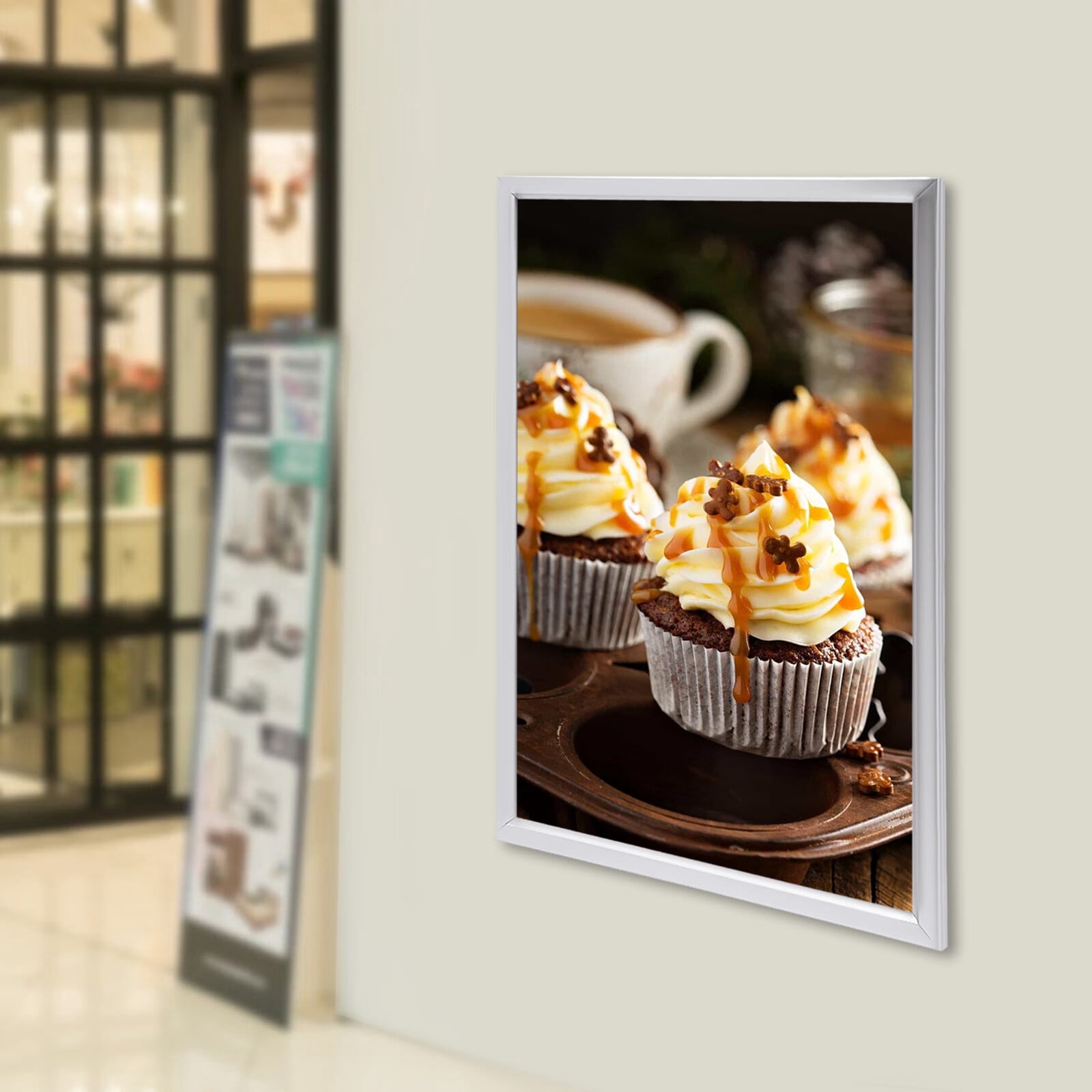 LOYALHEARTDY 18" x 24" LED Backlit Movie Poster Frame Art Picture Frame Photo Frame 110V 10W 2000lux Rectangular Light Box Advertising Display Frame Wall Mount Store Restaurant Sign Board Silver