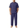 thumbnail image 3 of PIWHJQK Men Long Sleeve Pants Cotton Linen Set Men's Solid Cotton Linen Loose Long Sleeve Drawstring Pants Set Men Outfit Sets, 3 of 8
