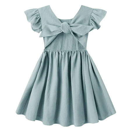 

lymanchi Girl Cotton Linen Ruffle Halter Backless Princess Dress Infant Comfy Playwear 823 Light Blue 90