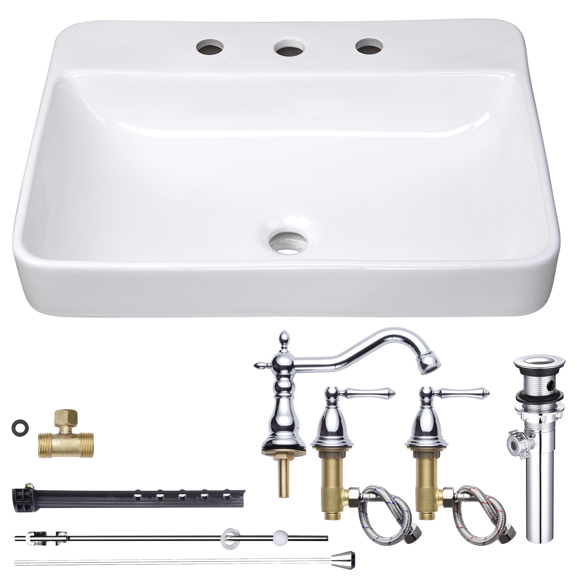 Aquaterior Above Counter Semi Recessed Bathroom Vessel Sink Faucet