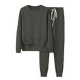 thumbnail image 2 of tarylea Womens 2 Piece Outfits Long Sleeve Irregular Hem Crew Neck Sweatshirts Cinch Drawstring Elastic Waist Sweatpants Casual Fall Sweatsuits, 2 of 7