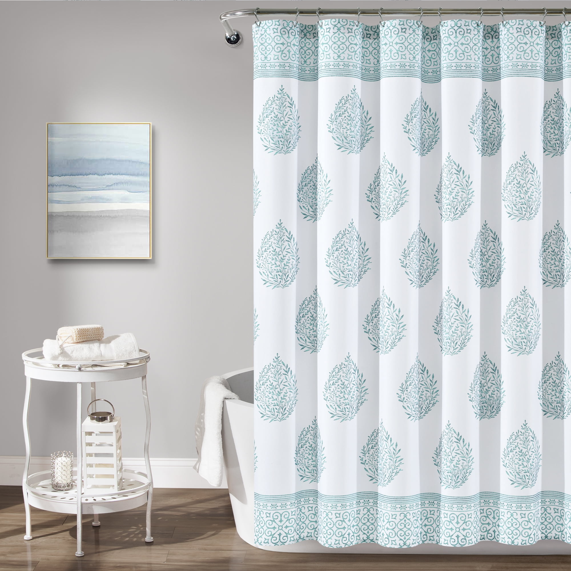 Comfort Bay Shower Curtain Or Liner 70X72 Blue leaf's on white. 