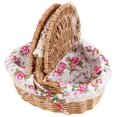thumbnail image 2 of Nikou Oval Double Lidded Wicker Linen Floral Picnic Storage Basket Holiday Camping Use Home Decor, 2 of 8